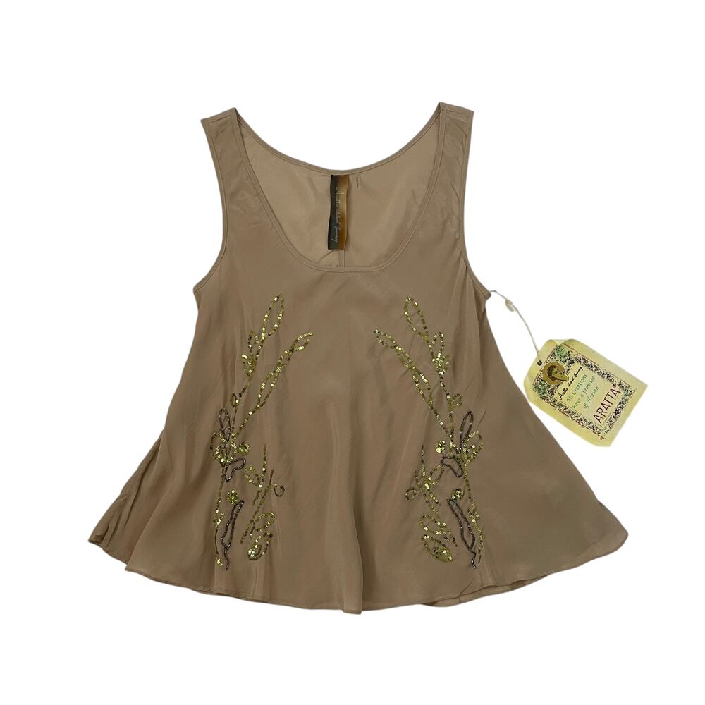 NWT Anthropologie ARATTA Silk Tank with Gold Sequin and Bead Embroidery - Size M